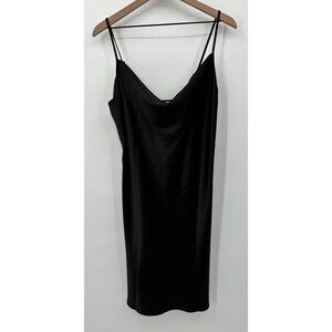 Comfy One Satin Slip Dress Women XL Black Draped Neck Spaghetti Cocktail NWT